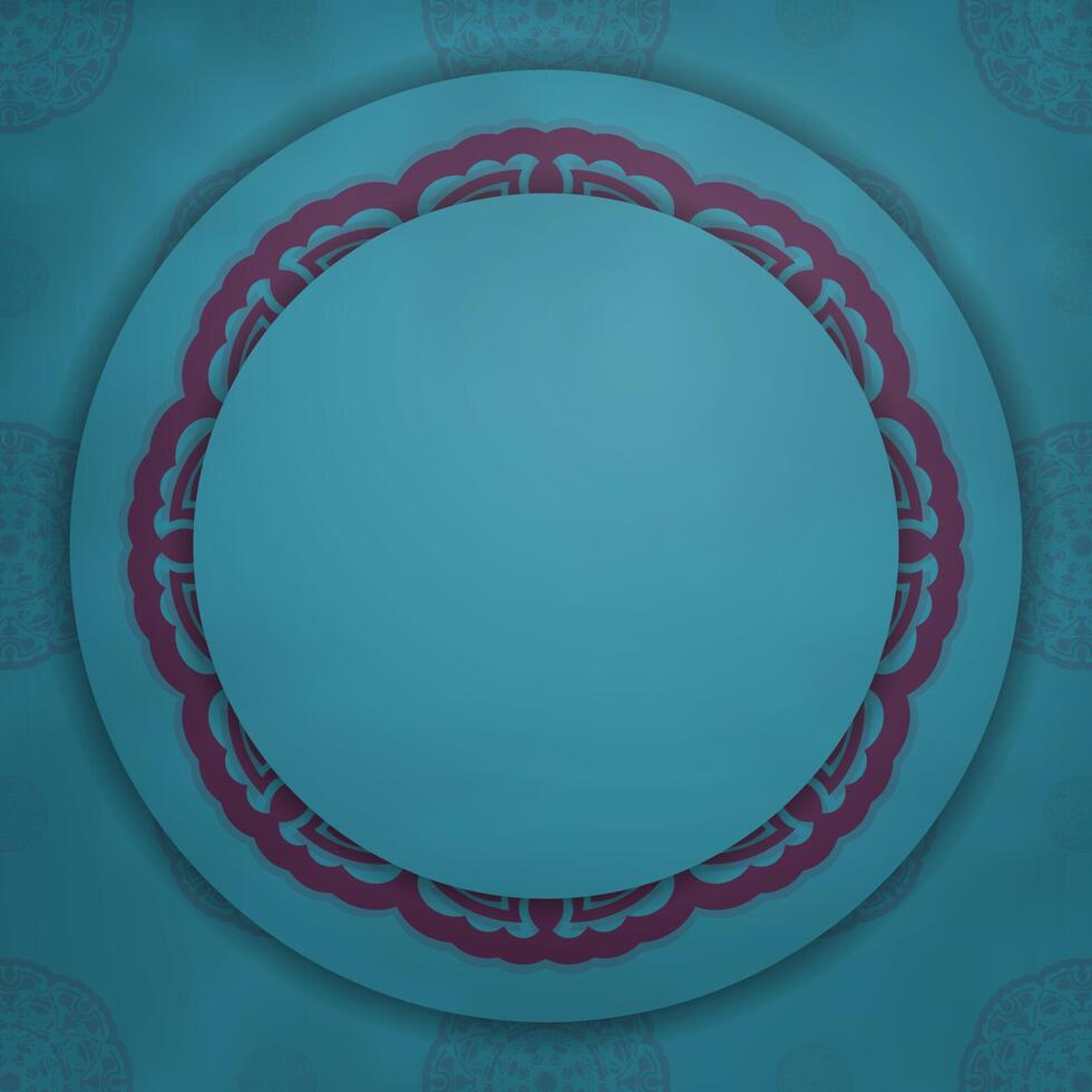 Turquoise card with purple mandala pattern for your brand. vector