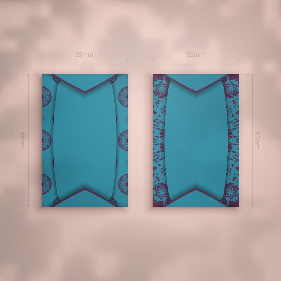Presentable business card in turquoise color with abstract purple pattern for your brand. vector