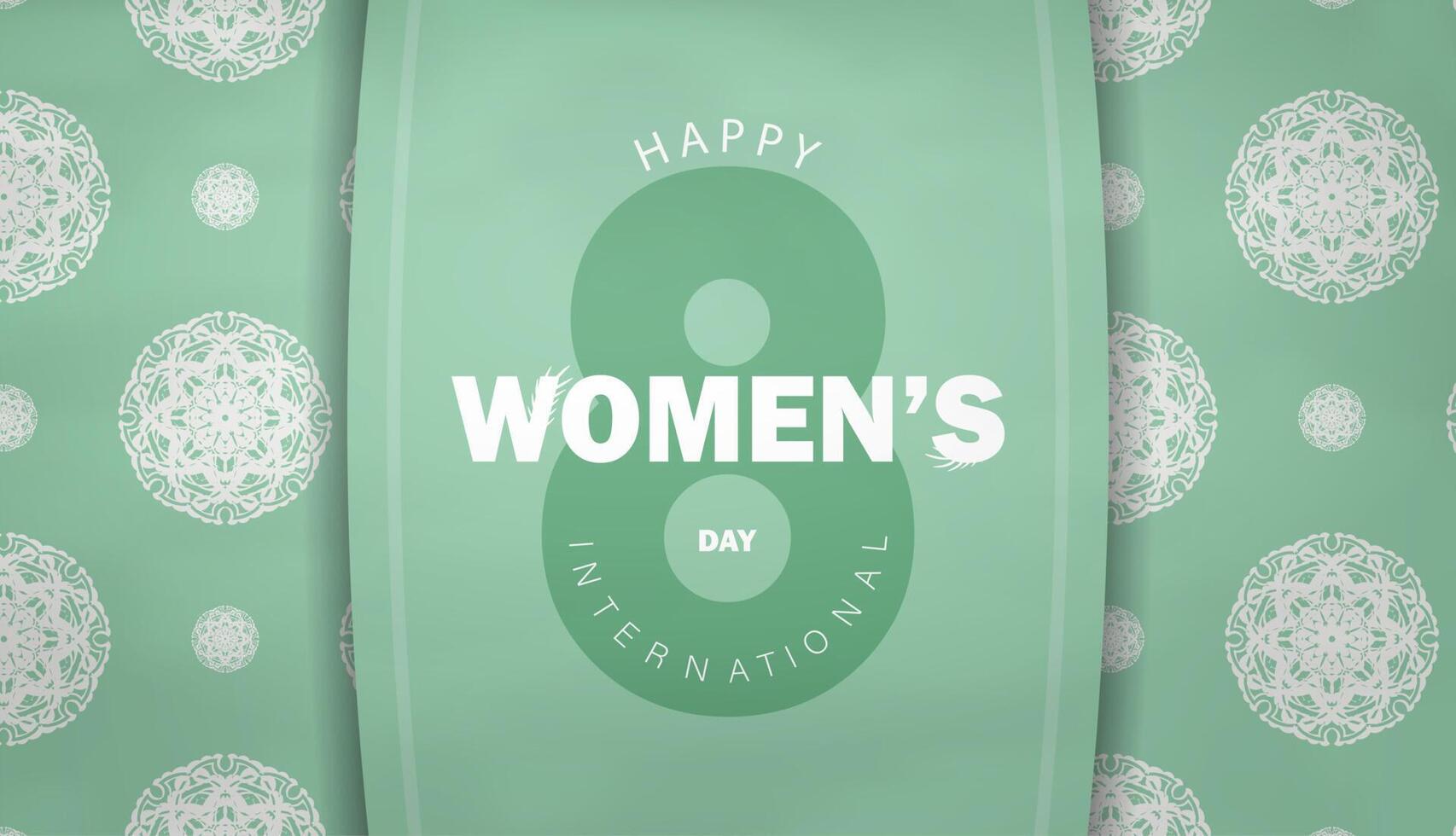 Template Greeting Brochure 8 march international womens day mint color with winter white ornament vector