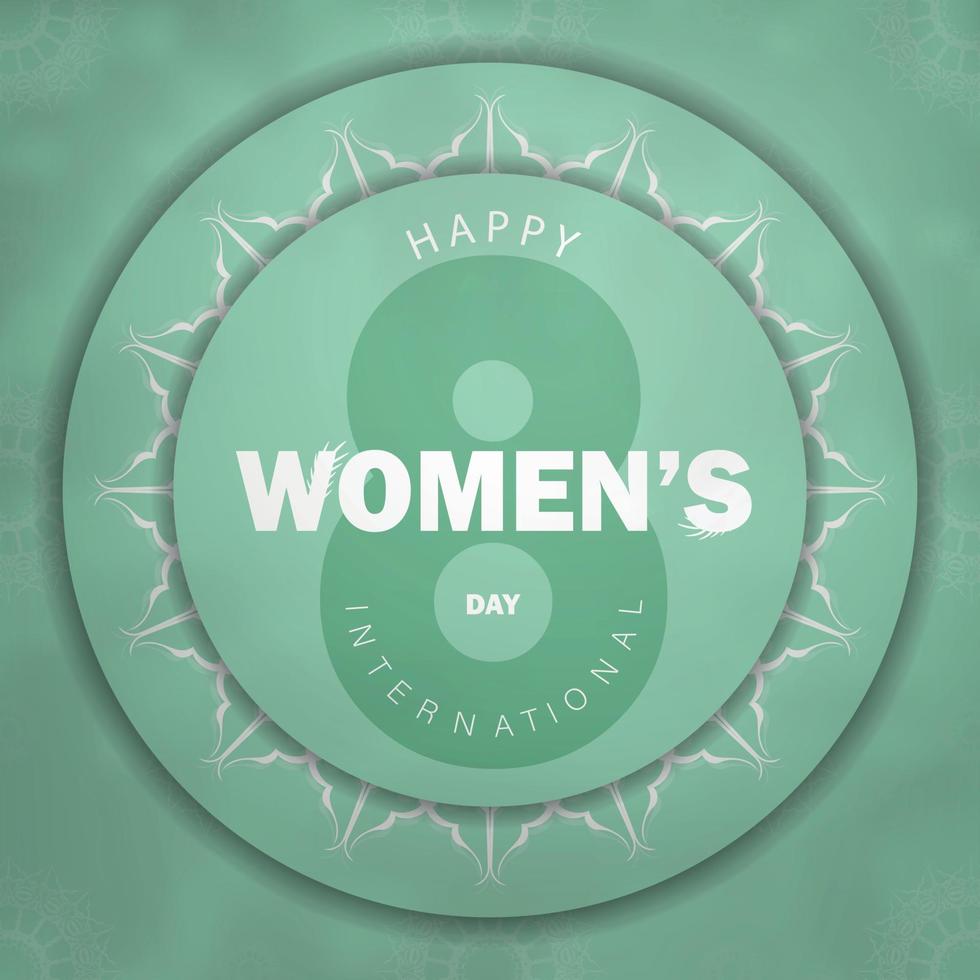 Postcard international womens day mint color with abstract white ornament vector
