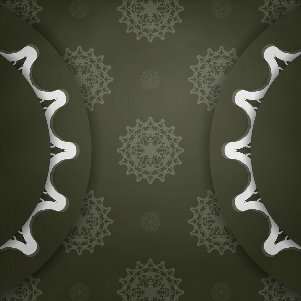 Postcard in dark green color with old white ornaments for your congratulations. vector