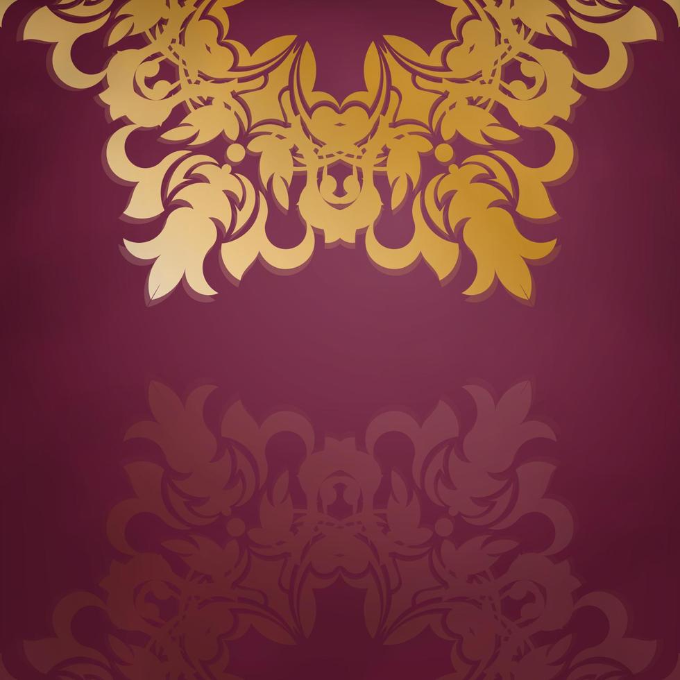 Brochure in burgundy color with vintage gold ornamentation is ready to print. vector