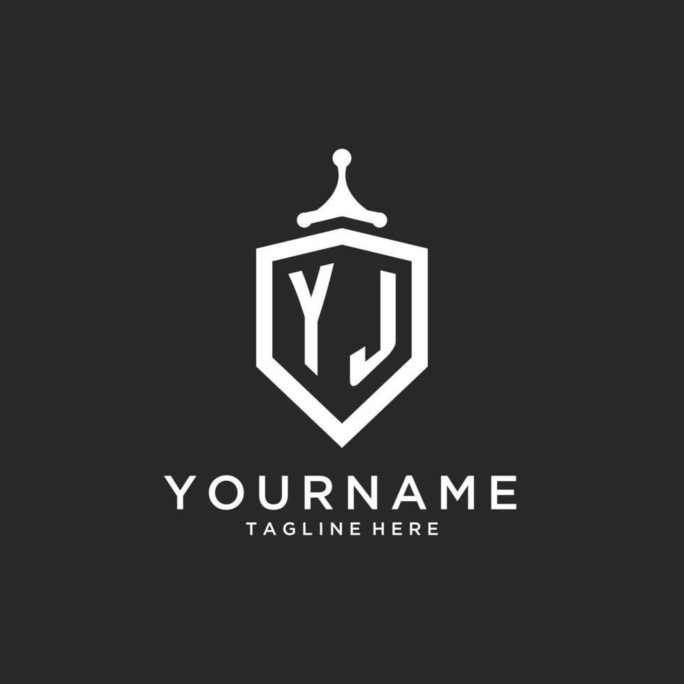 YJ monogram logo initial with shield guard shape design vector