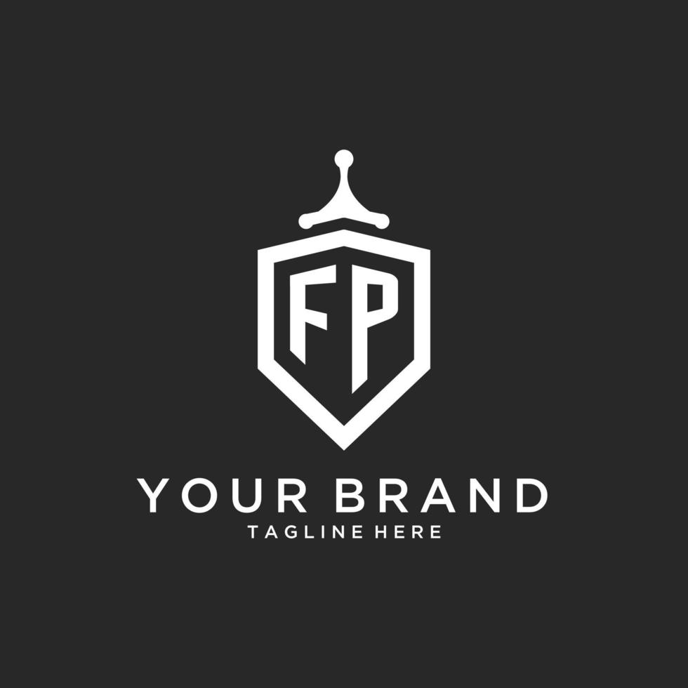 FP monogram logo initial with shield guard shape design vector