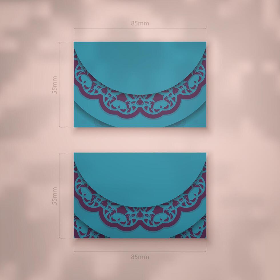 Business card in green with luxurious purple ornaments for your business. vector