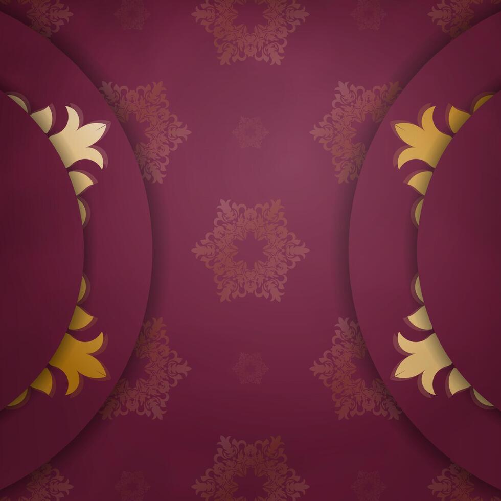 Brochure burgundy color with mandala gold pattern for your design. vector