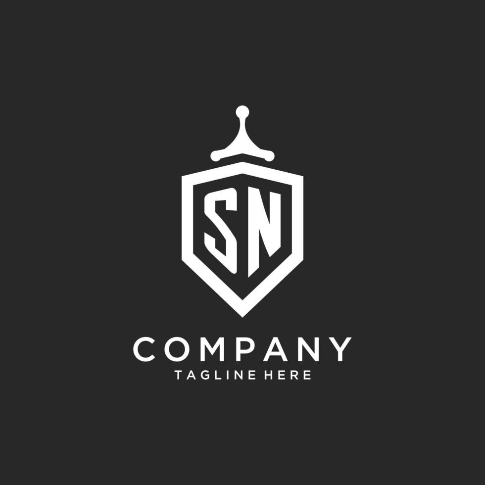 SN monogram logo initial with shield guard shape design vector