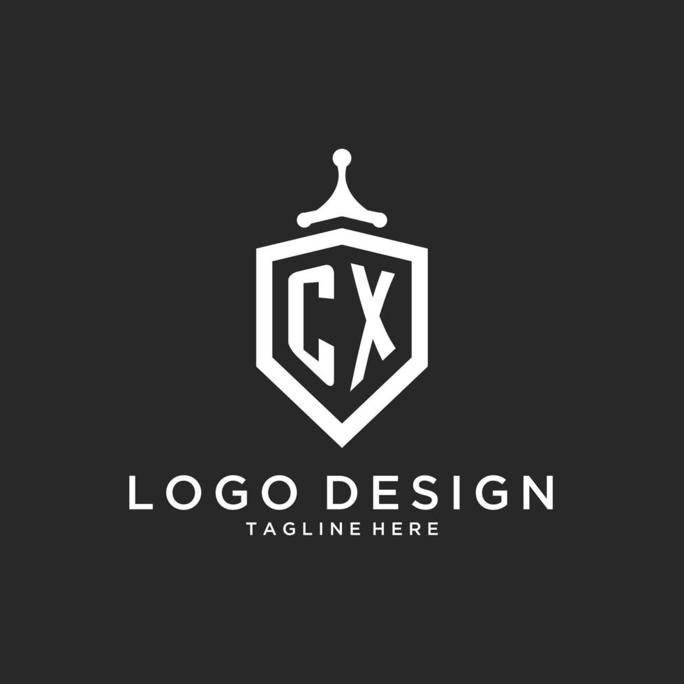 CX monogram logo initial with shield guard shape design vector