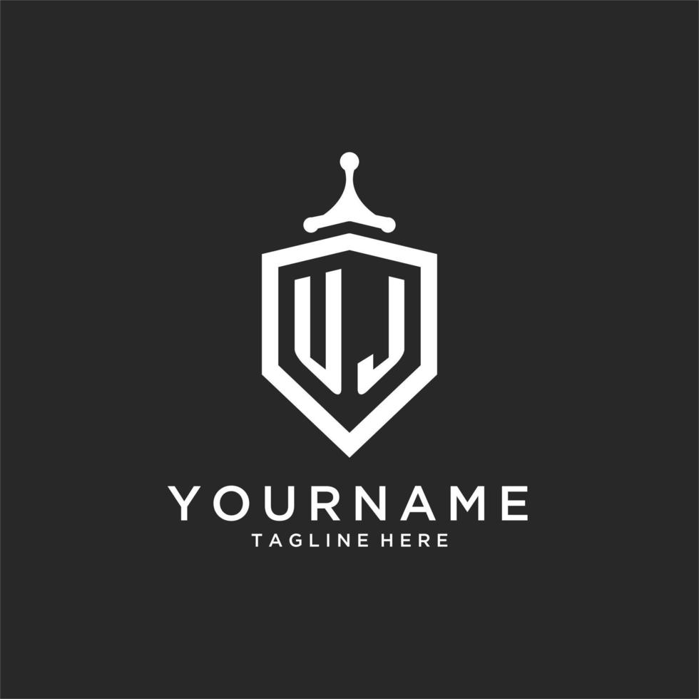 UJ monogram logo initial with shield guard shape design vector