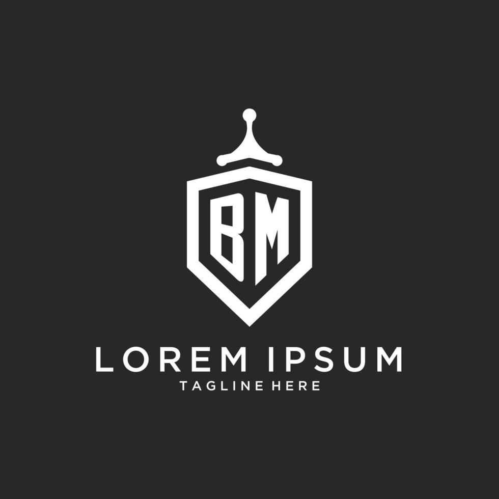 BM monogram logo initial with shield guard shape design vector