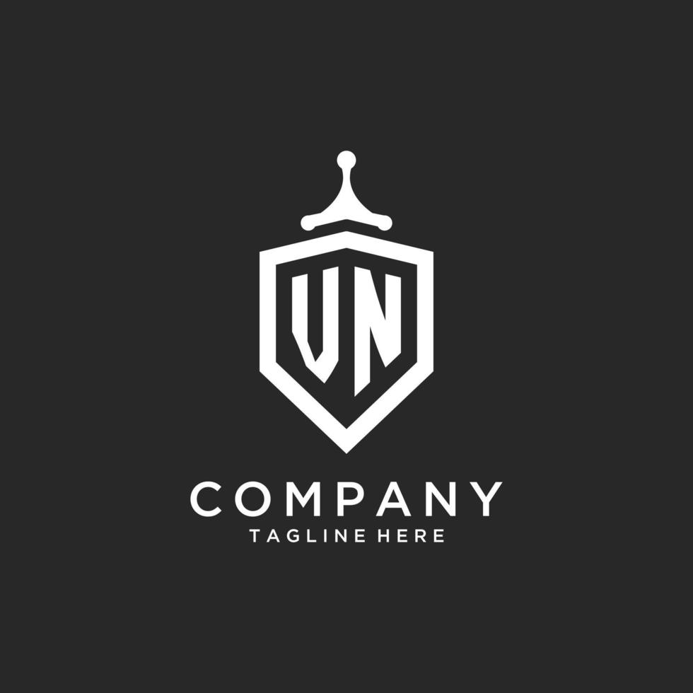 VN monogram logo initial with shield guard shape design vector