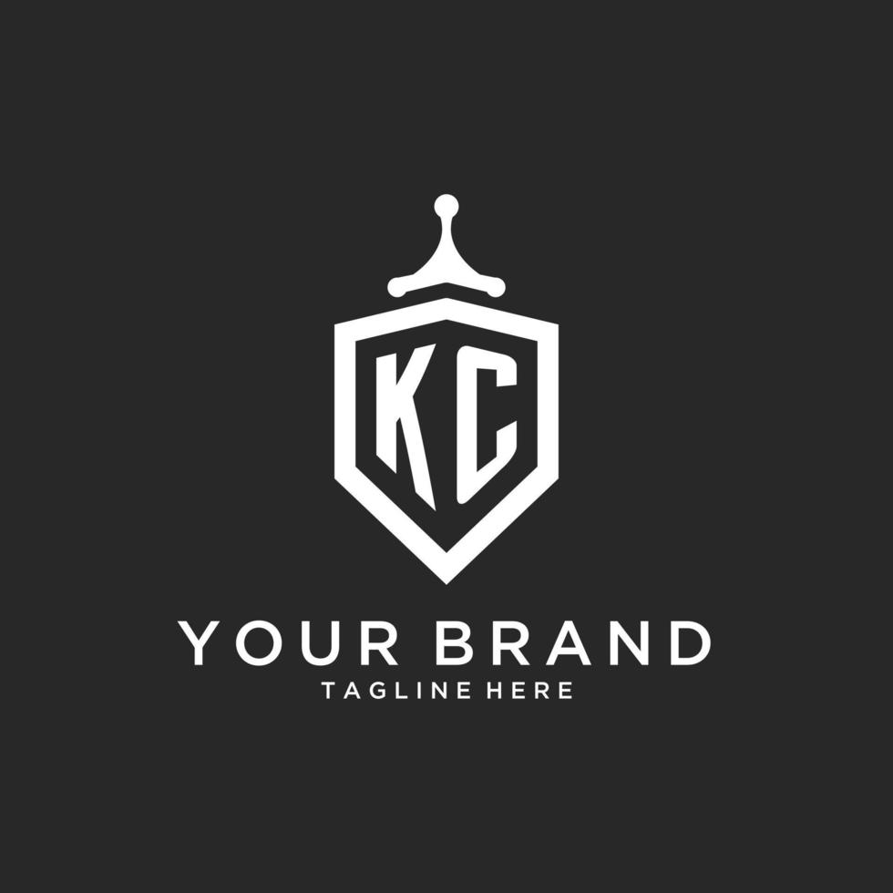 KC monogram logo initial with shield guard shape design vector