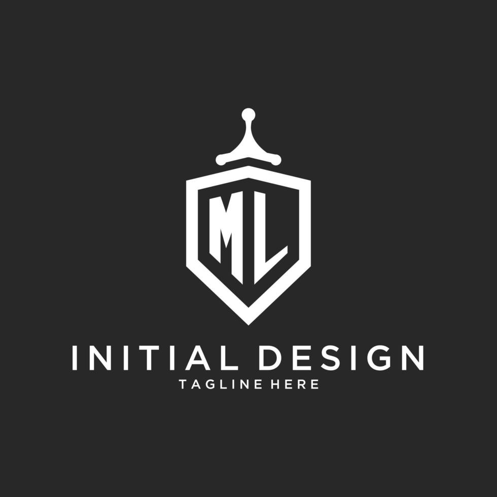 ML monogram logo initial with shield guard shape design vector
