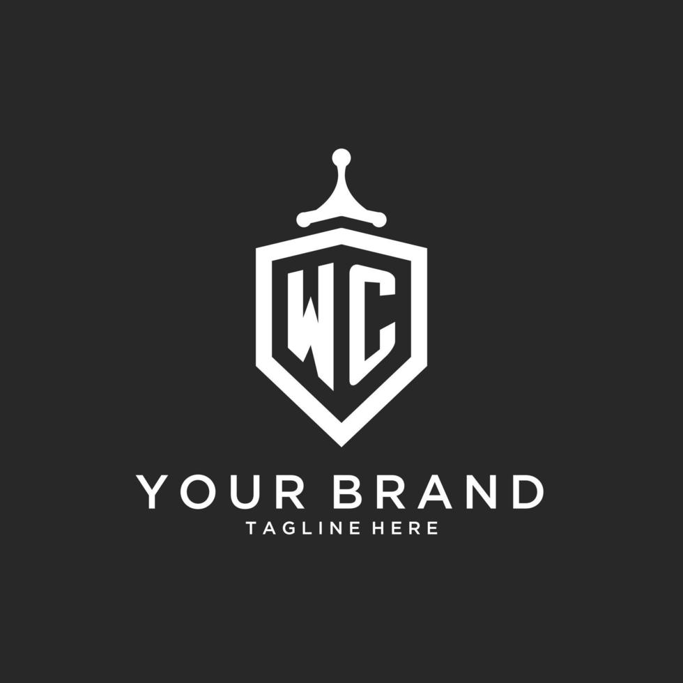 WC monogram logo initial with shield guard shape design vector
