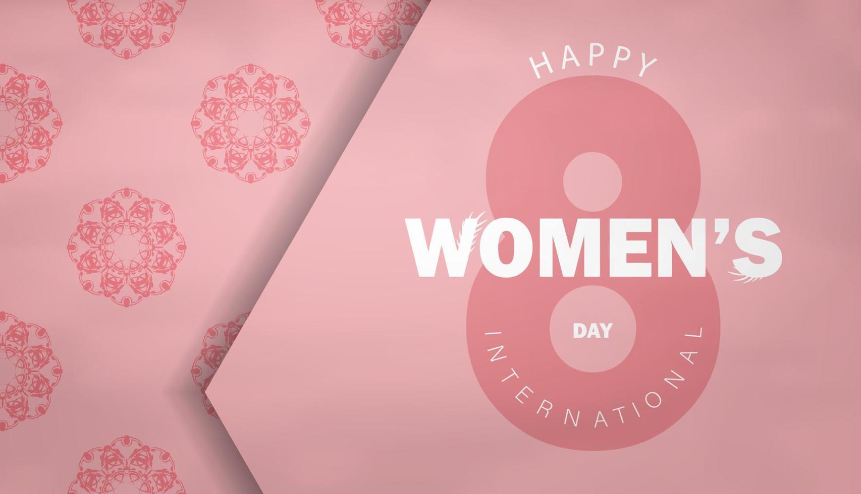folleto rosa del día internacional de la mujer con ornamentación de lujo vector