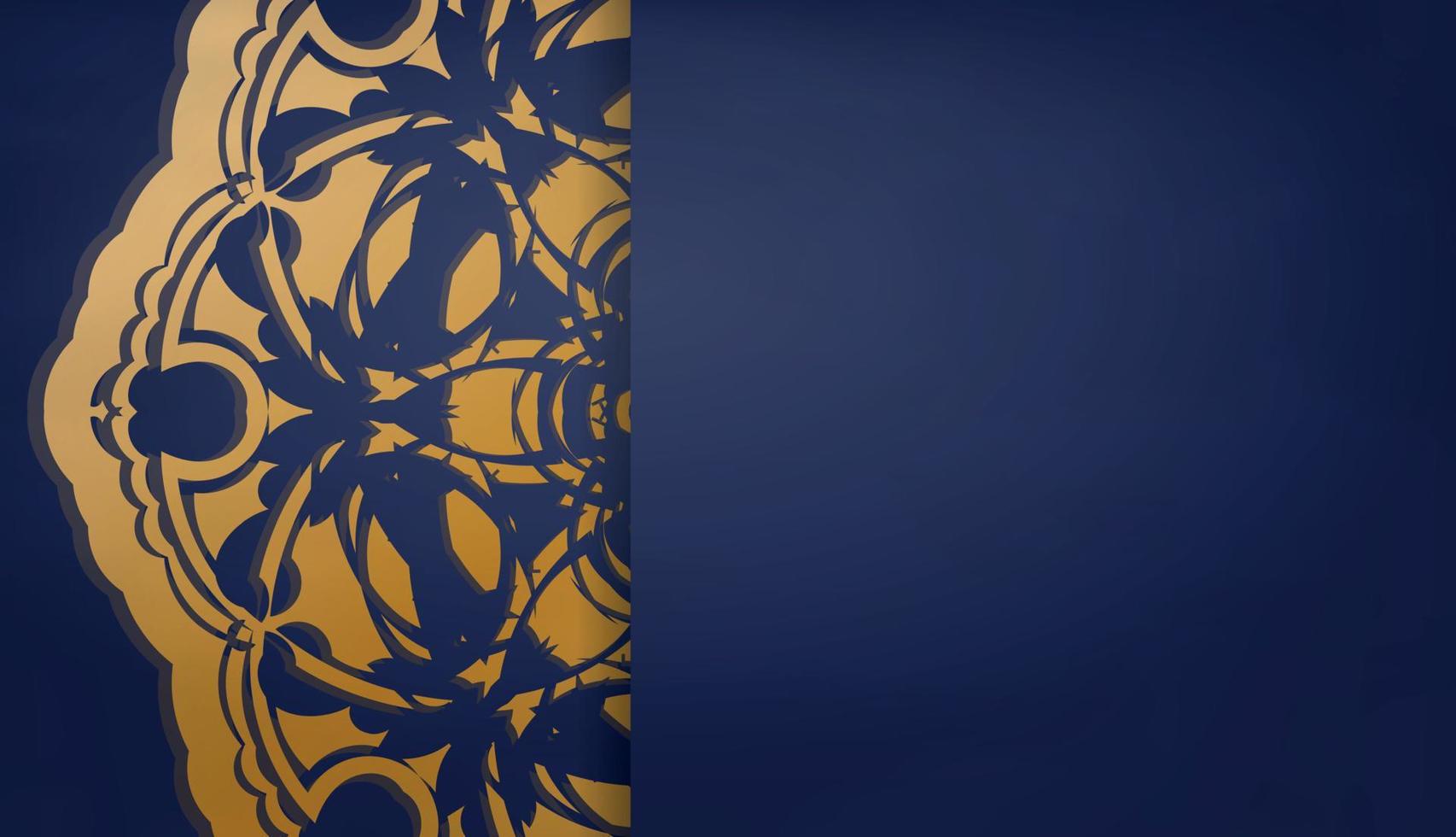 pancarta azul oscuro con un mandala con adornos dorados y un lugar para el logotipo o el texto vector
