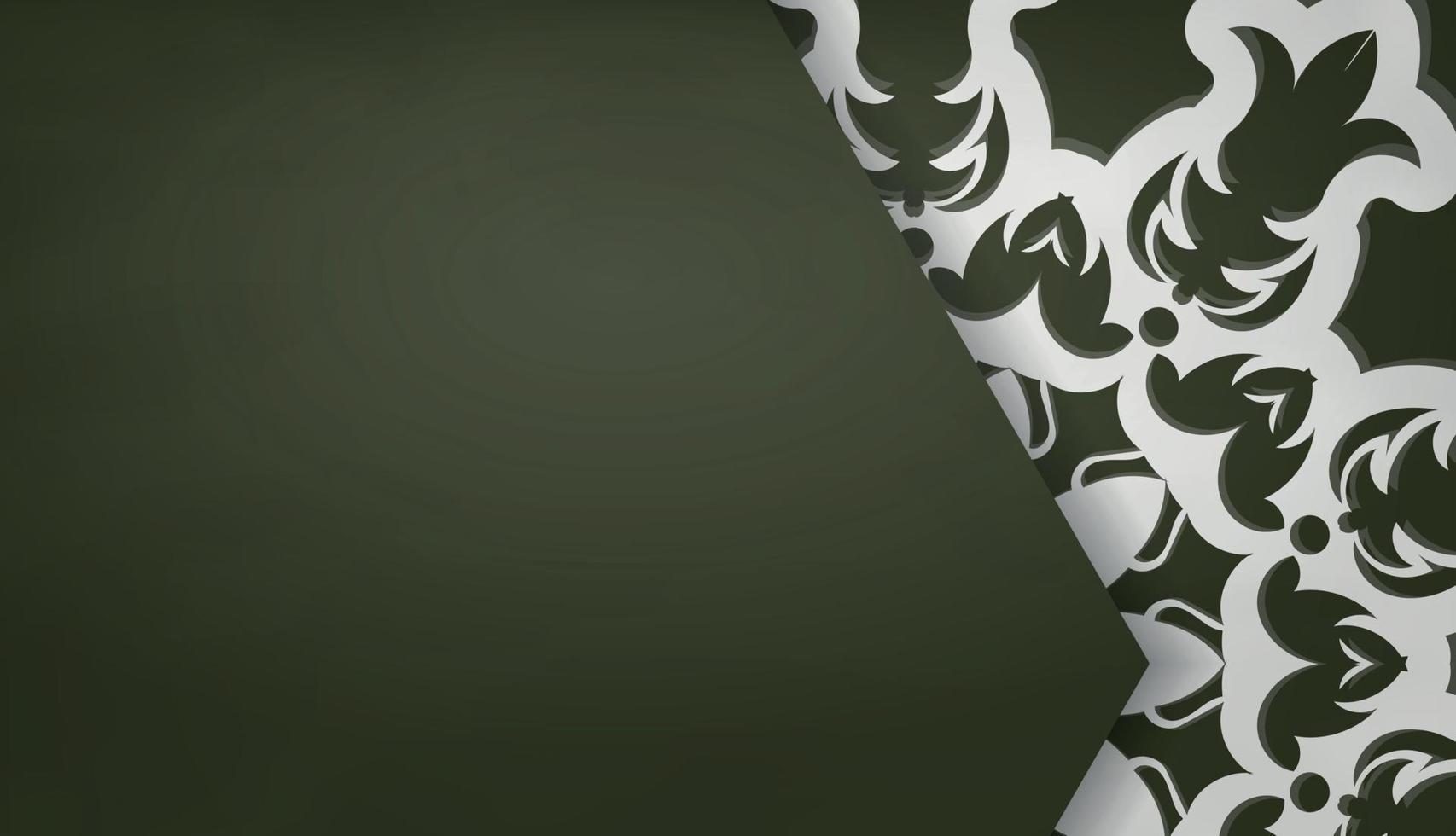 estandarte de color verde oscuro con adorno blanco mandala para el diseño bajo el logo vector
