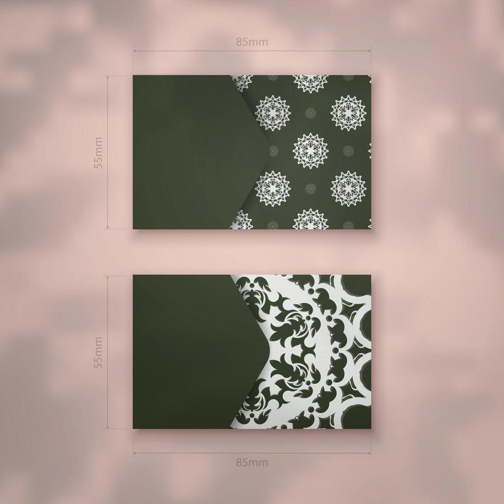 Dark green business card with abstract white ornament for your business. vector