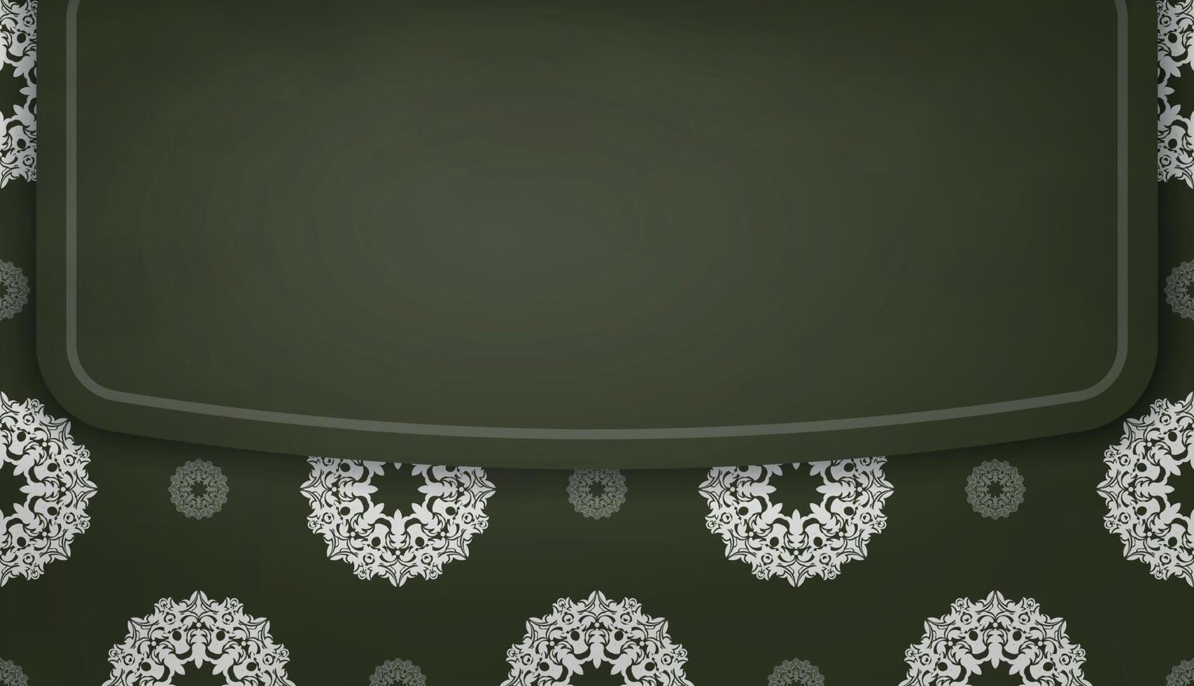 Dark green banner with luxurious white ornaments for logo or text design vector