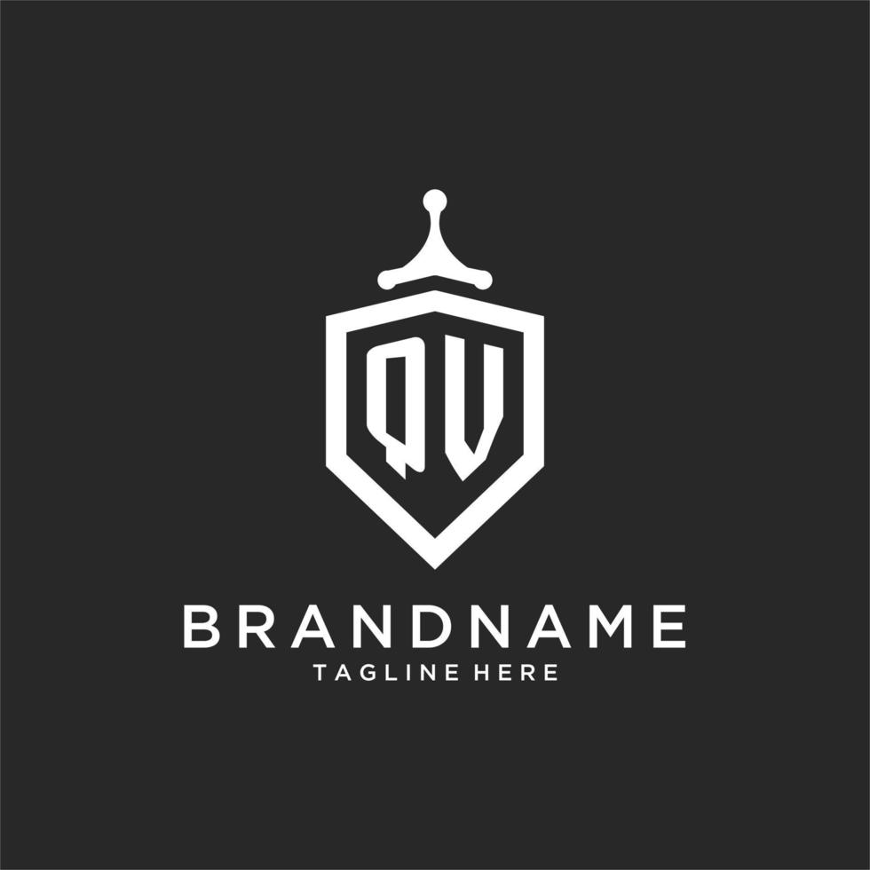 QV monogram logo initial with shield guard shape design vector
