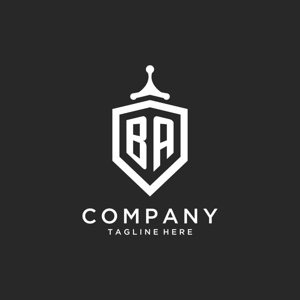 BA monogram logo initial with shield guard shape design vector