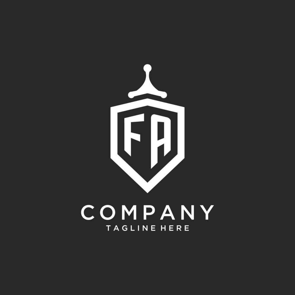 FA monogram logo initial with shield guard shape design vector