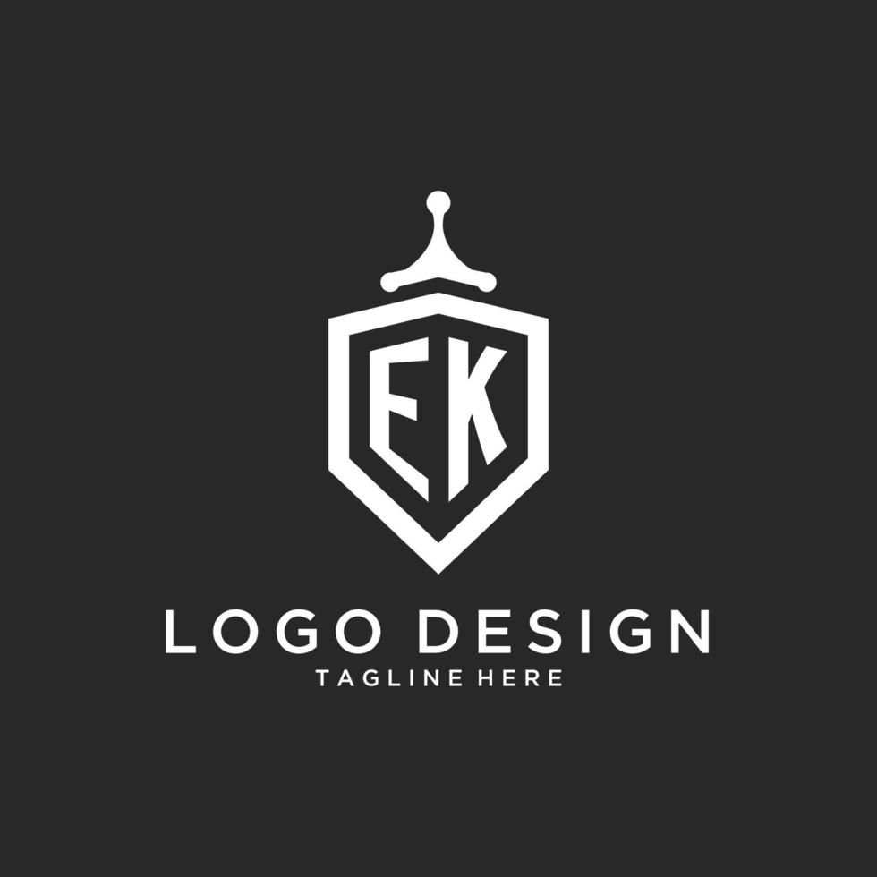 EK monogram logo initial with shield guard shape design vector