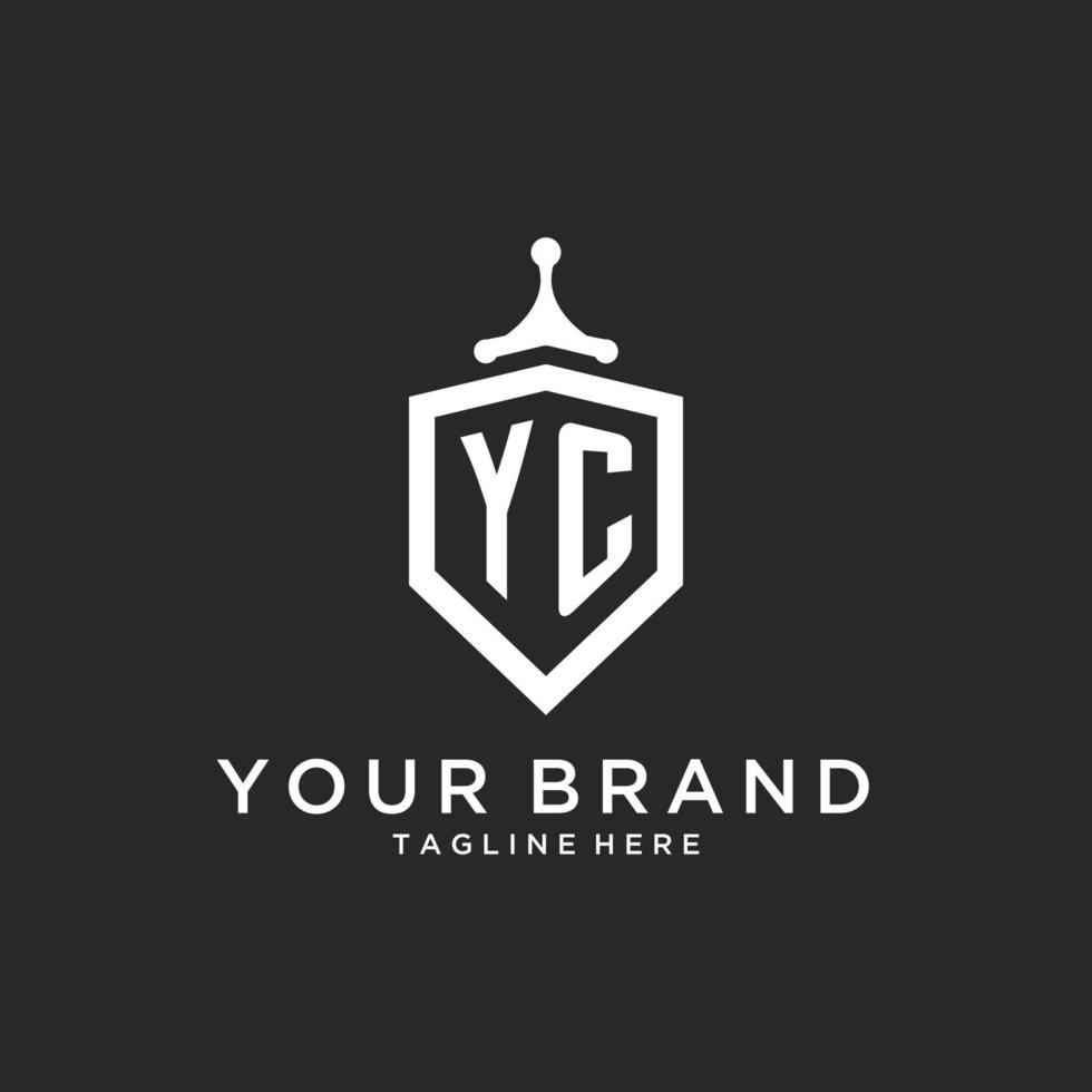 YC monogram logo initial with shield guard shape design vector