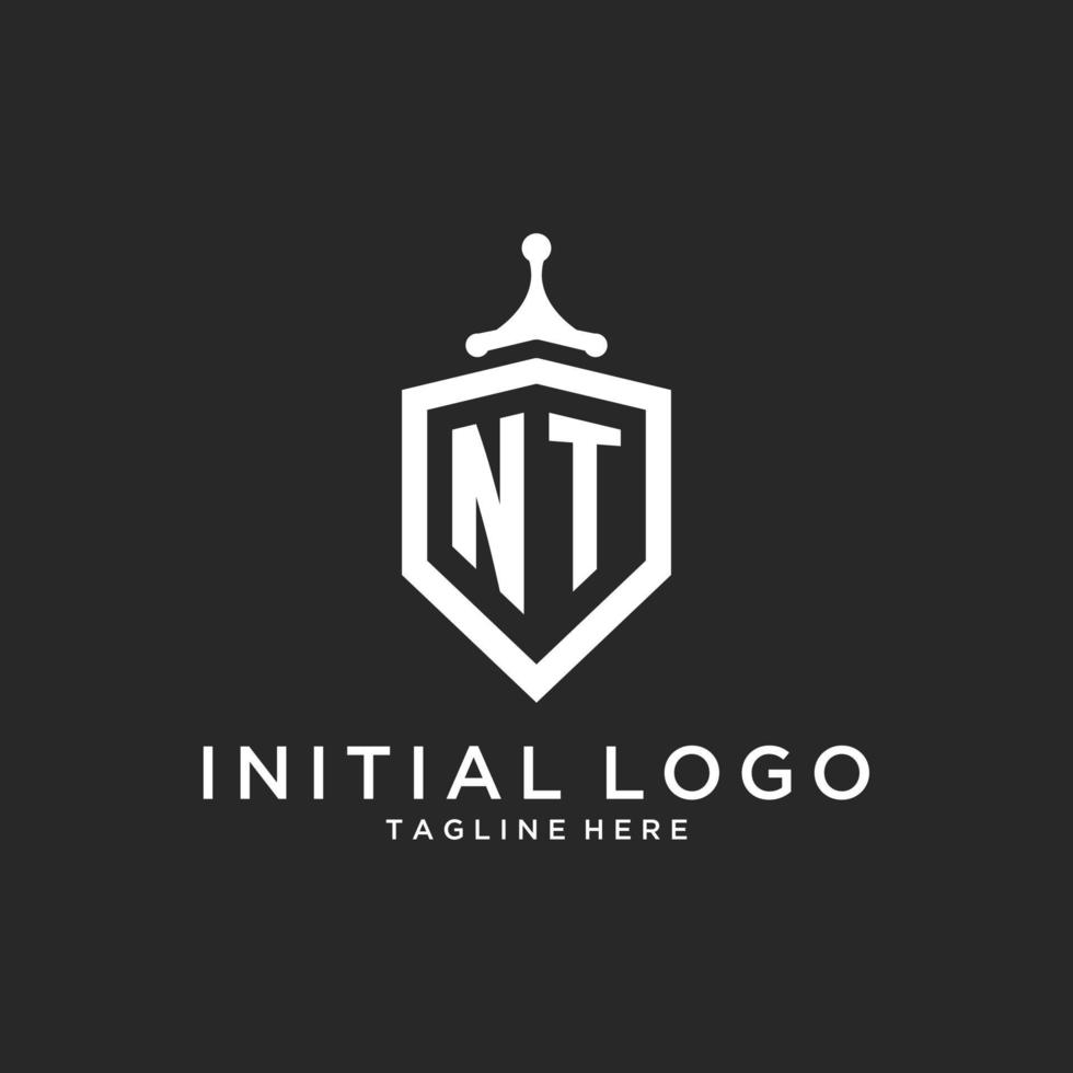 NT monogram logo initial with shield guard shape design vector