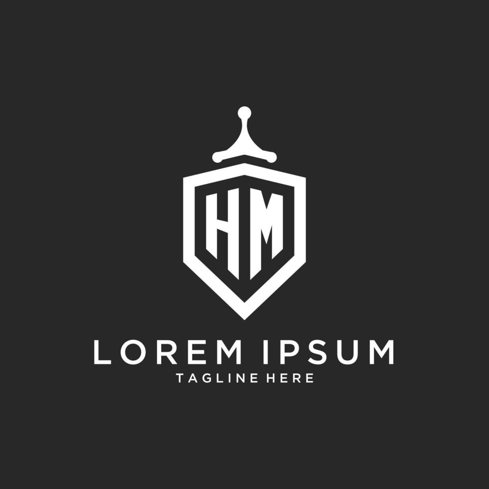 HM monogram logo initial with shield guard shape design vector
