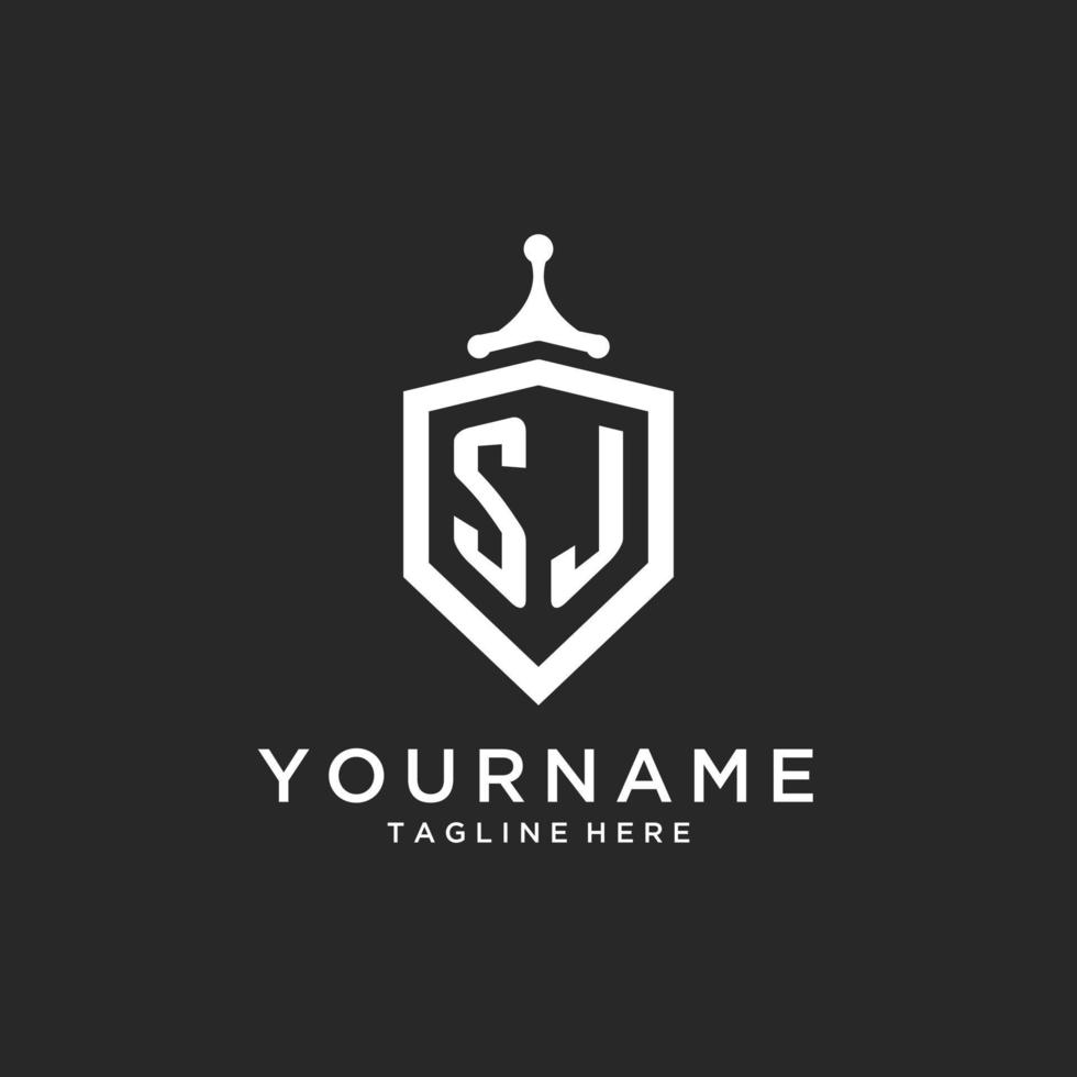 SJ monogram logo initial with shield guard shape design vector
