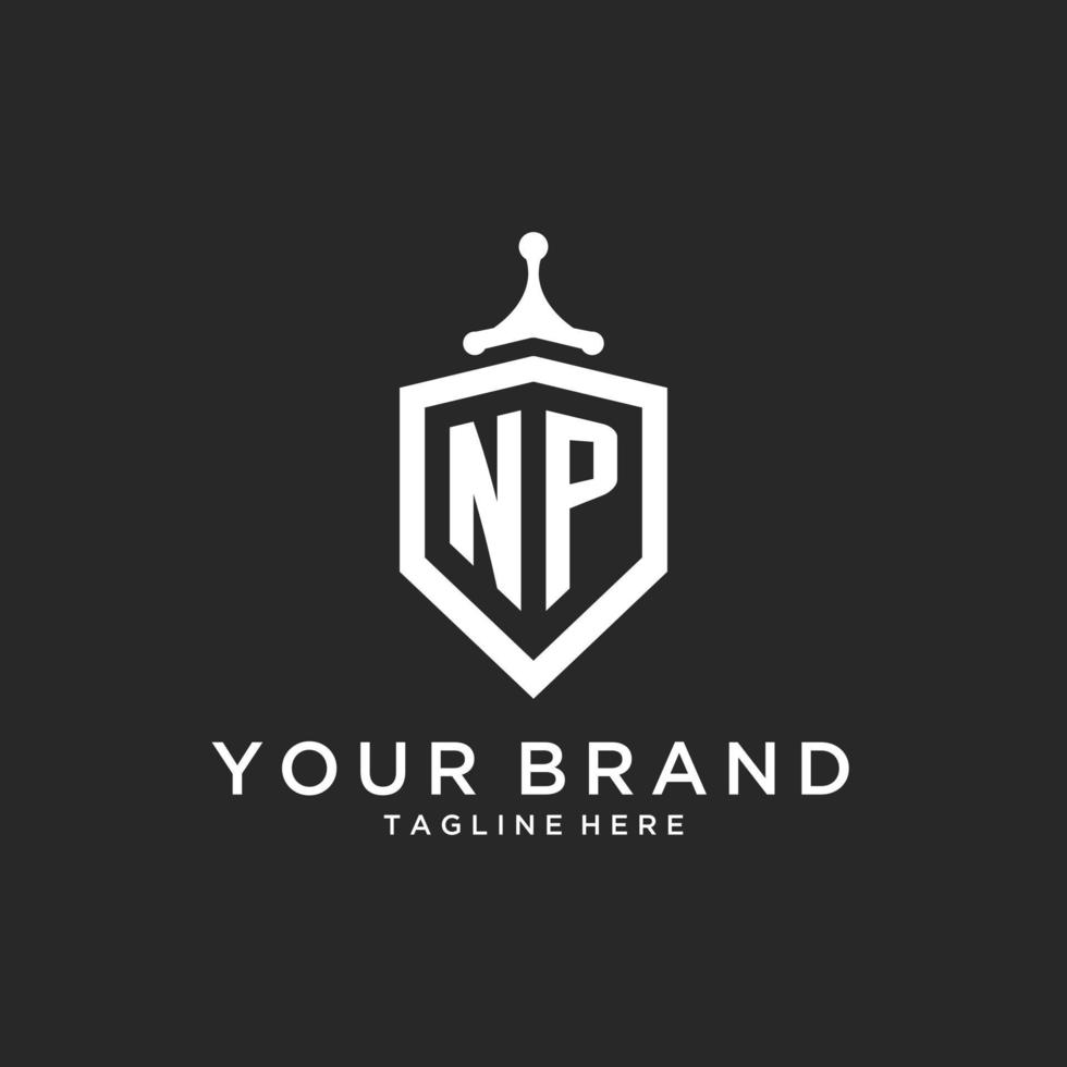 NP monogram logo initial with shield guard shape design vector