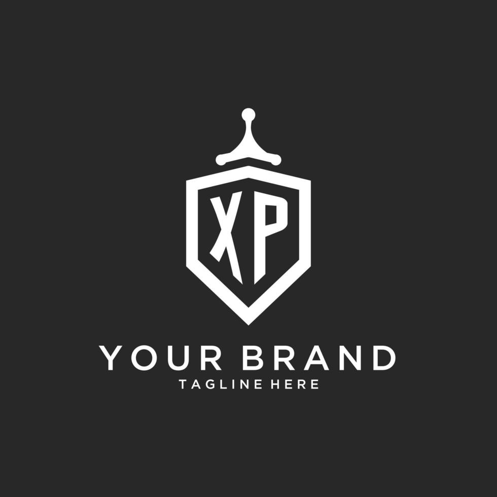 XP monogram logo initial with shield guard shape design vector