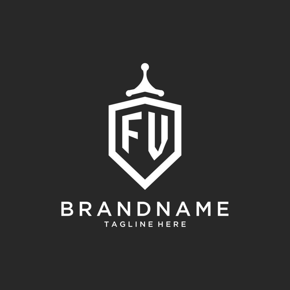 FV monogram logo initial with shield guard shape design vector