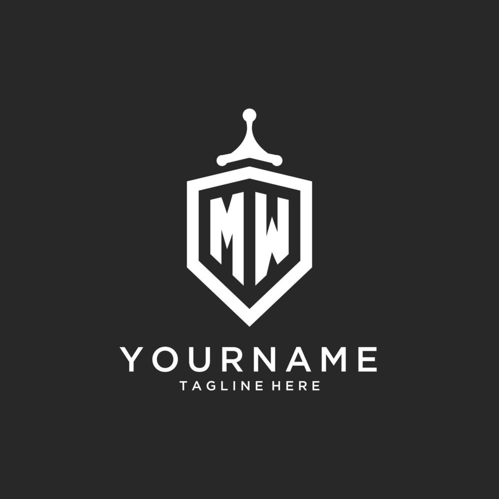 MW monogram logo initial with shield guard shape design vector