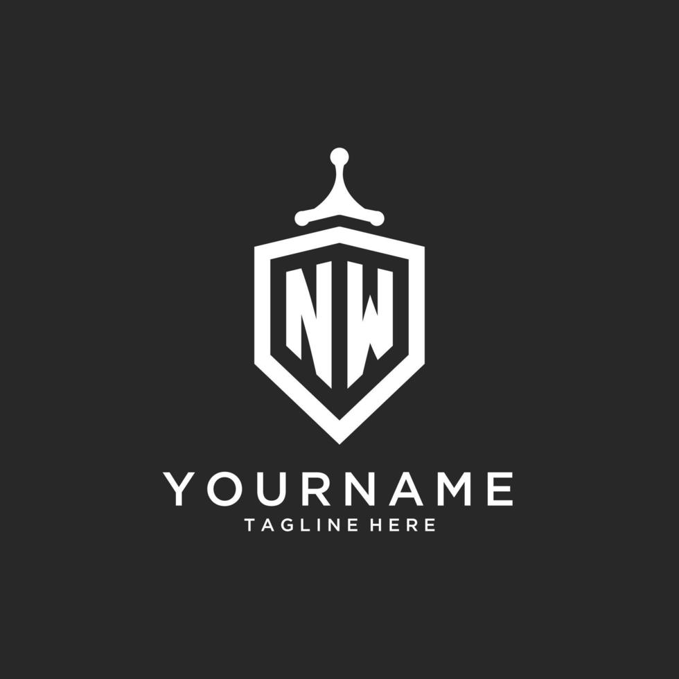 NW monogram logo initial with shield guard shape design vector