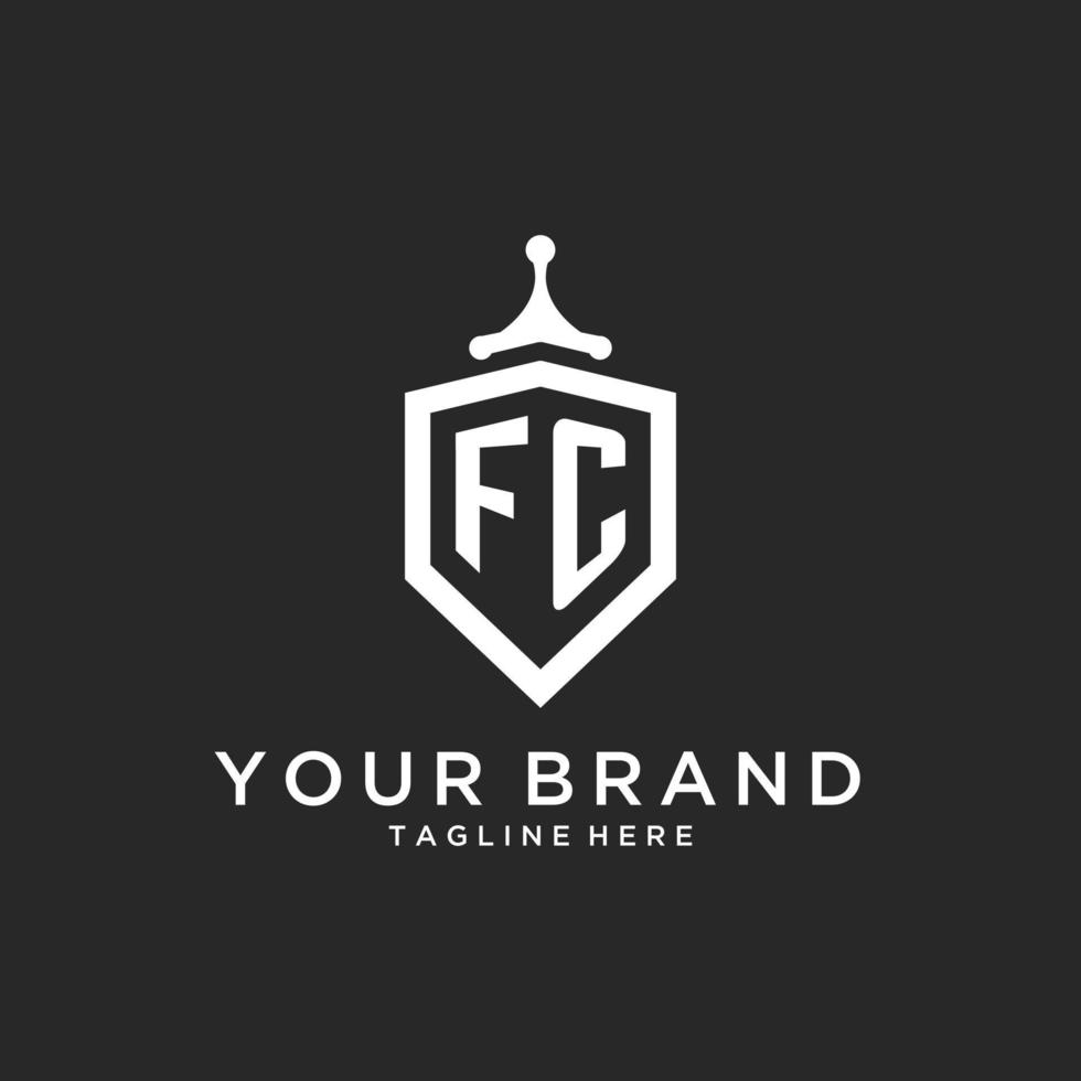 FC monogram logo initial with shield guard shape design vector