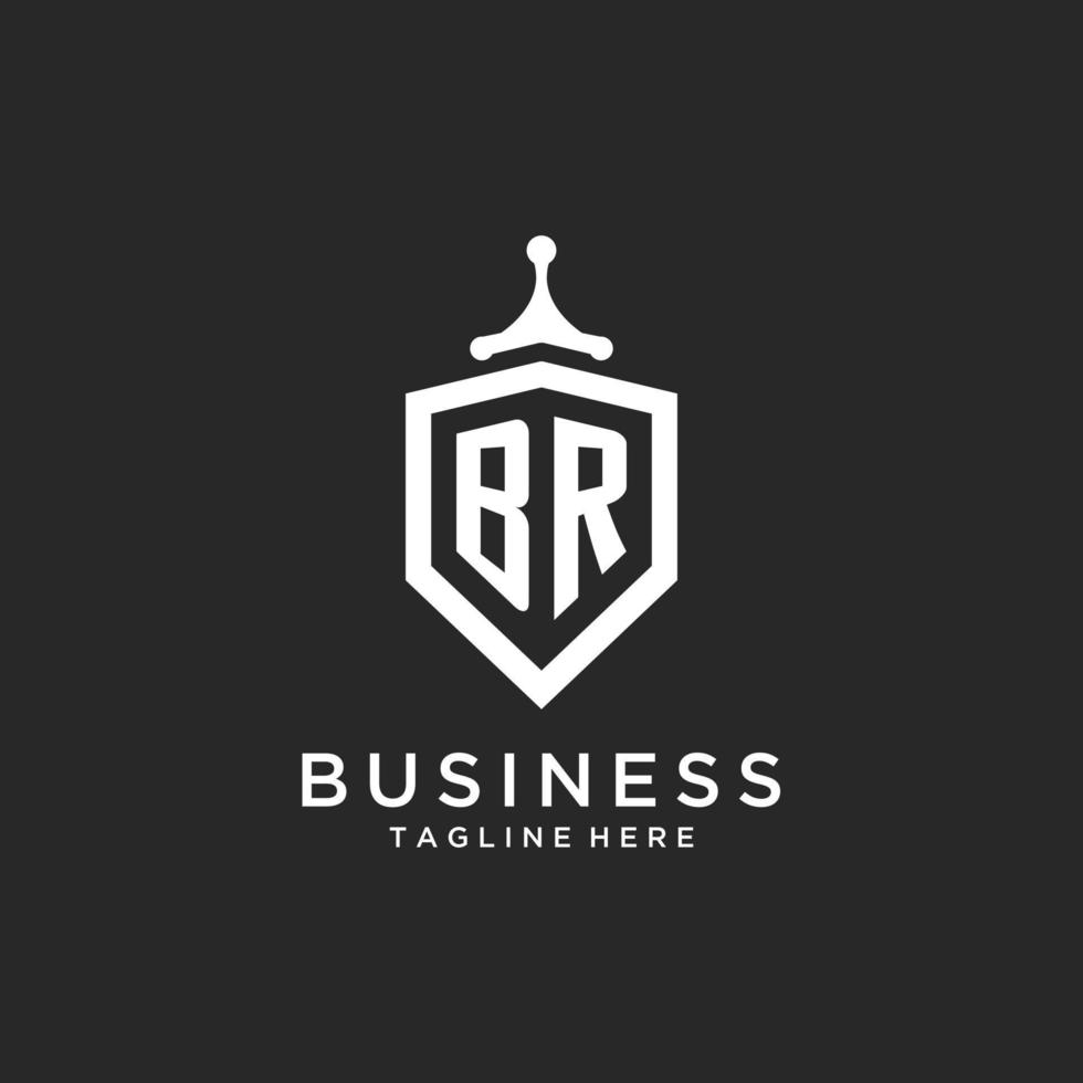 BR monogram logo initial with shield guard shape design vector