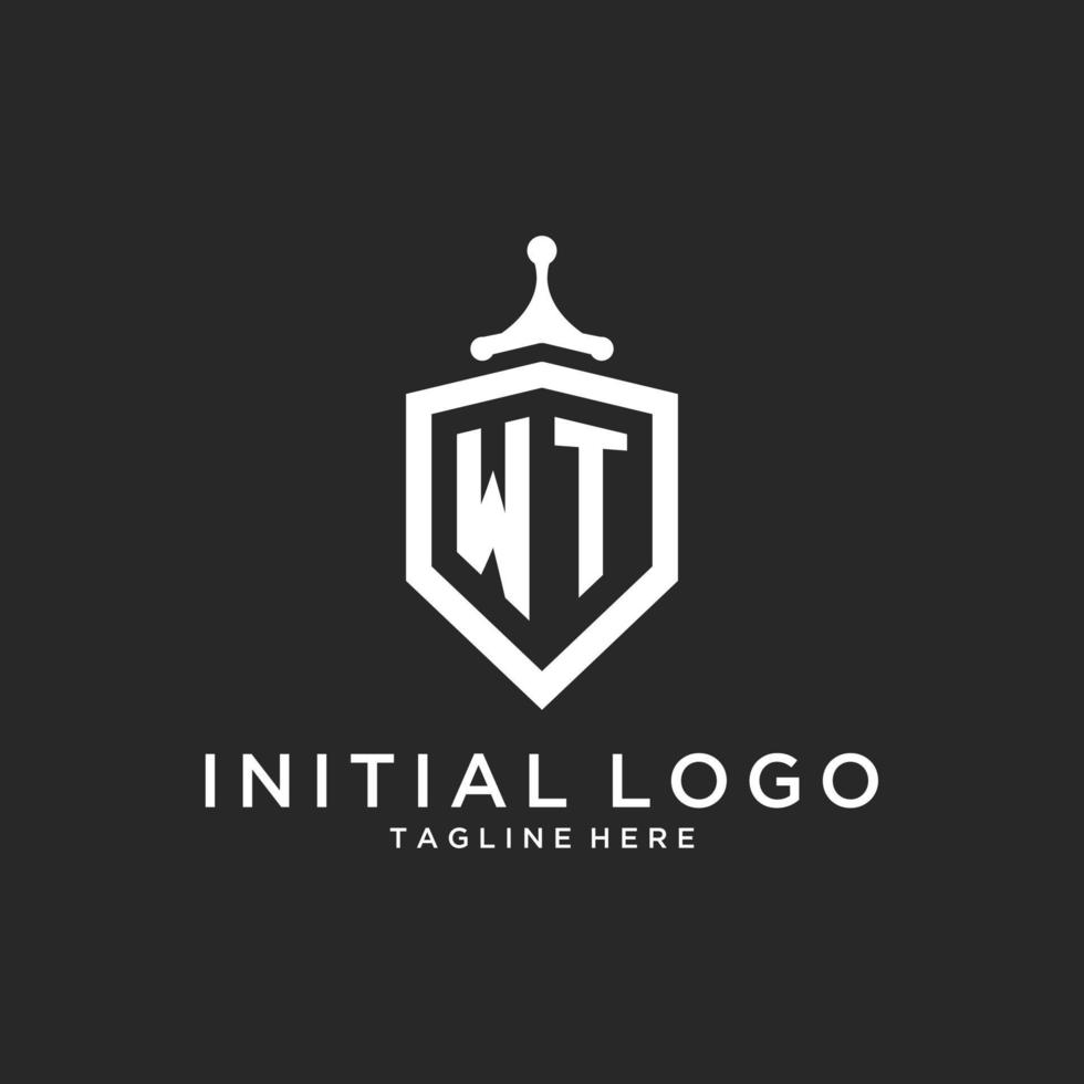 WT monogram logo initial with shield guard shape design vector