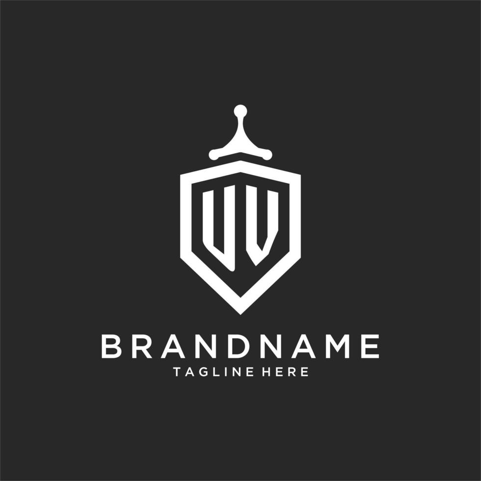 UV monogram logo initial with shield guard shape design vector