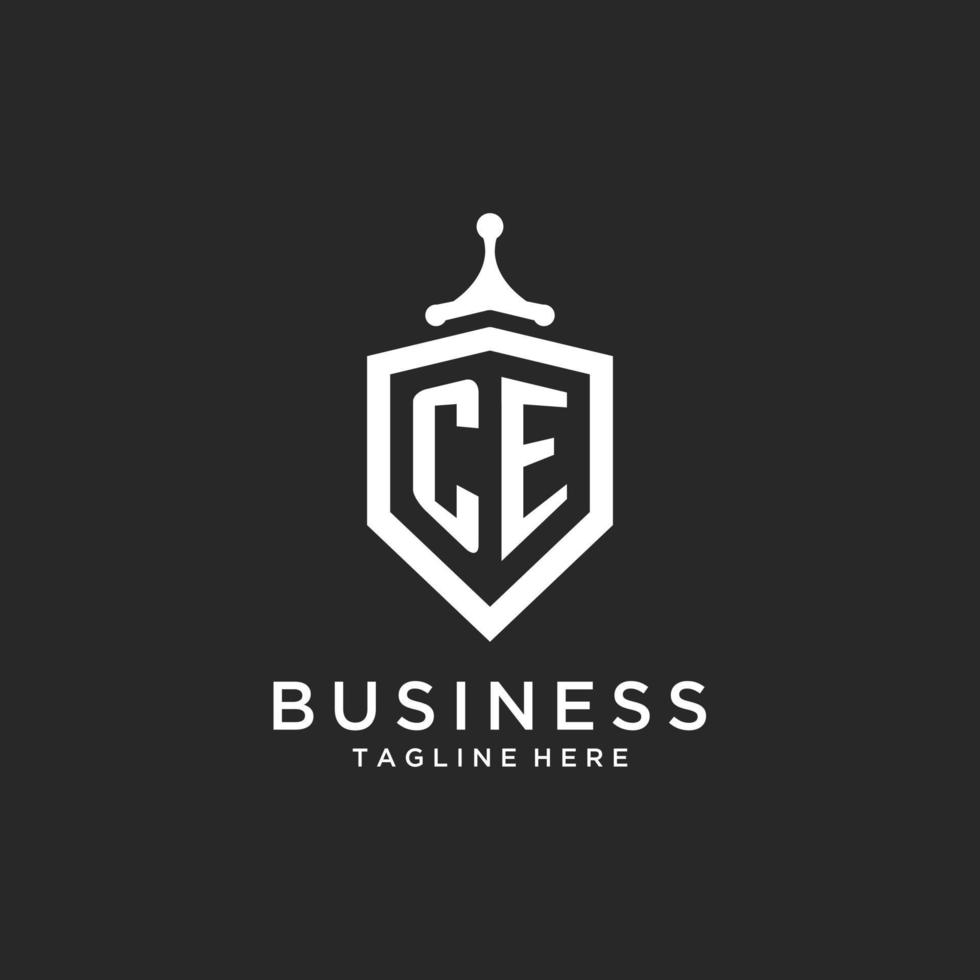 CE monogram logo initial with shield guard shape design vector