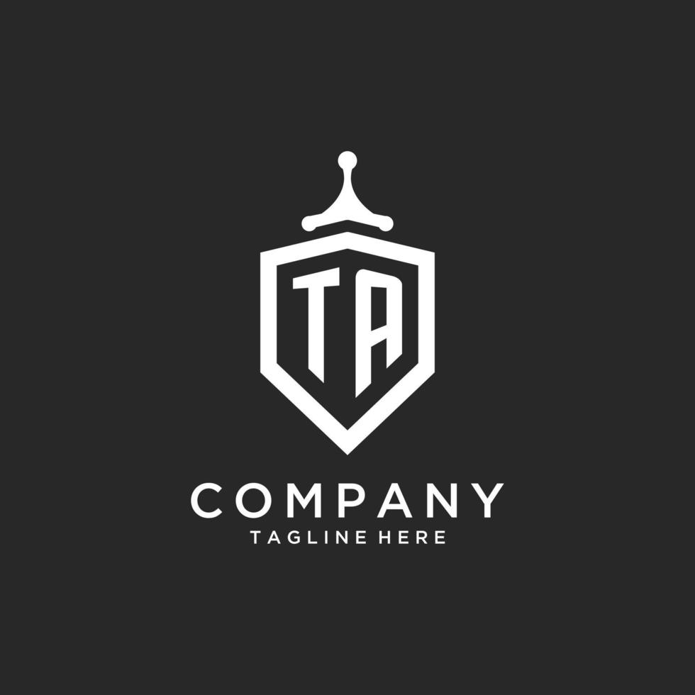 TA monogram logo initial with shield guard shape design vector