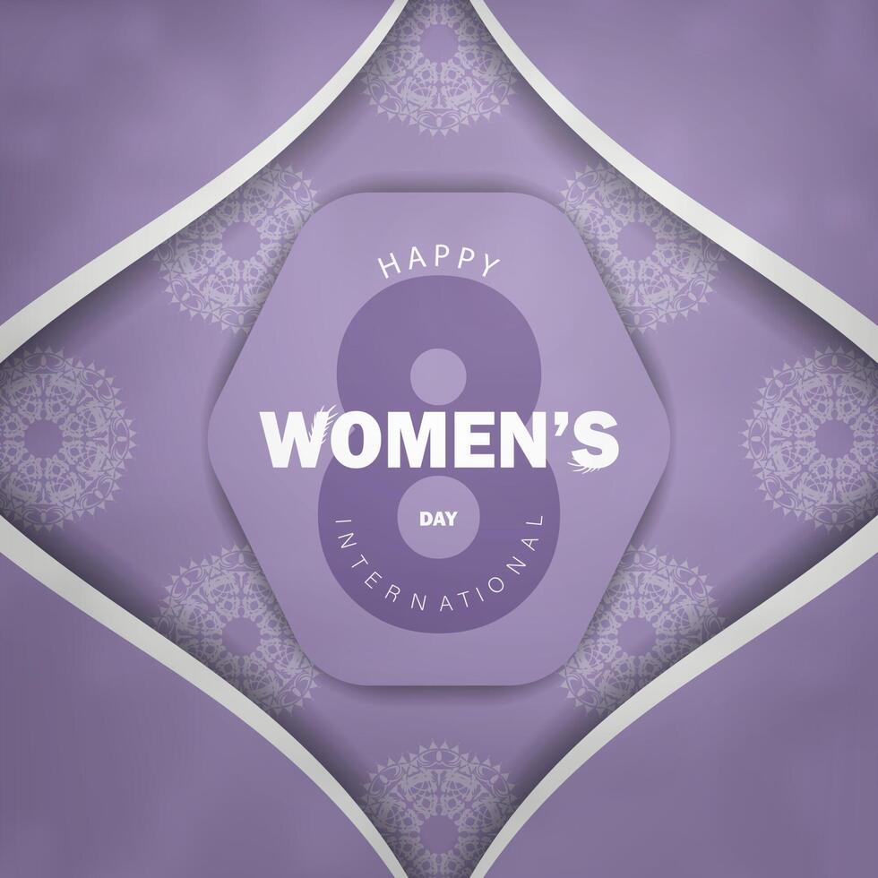 Brochure template March 8 purple color with winter white pattern vector