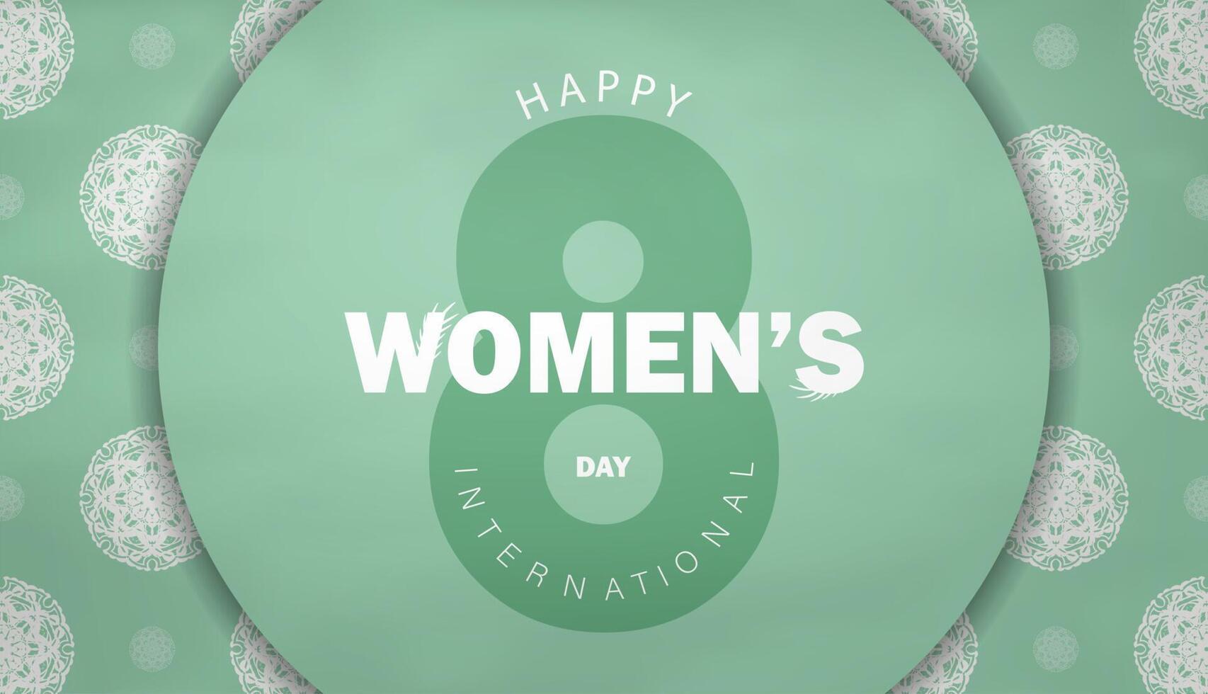 March 8 card in mint color with luxurious white pattern vector