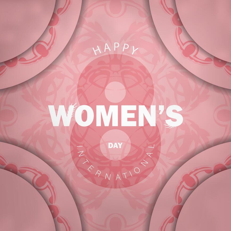 tarjeta de felicitación 8 de marzo día internacional de la mujer color rosa con patrón abstracto vector