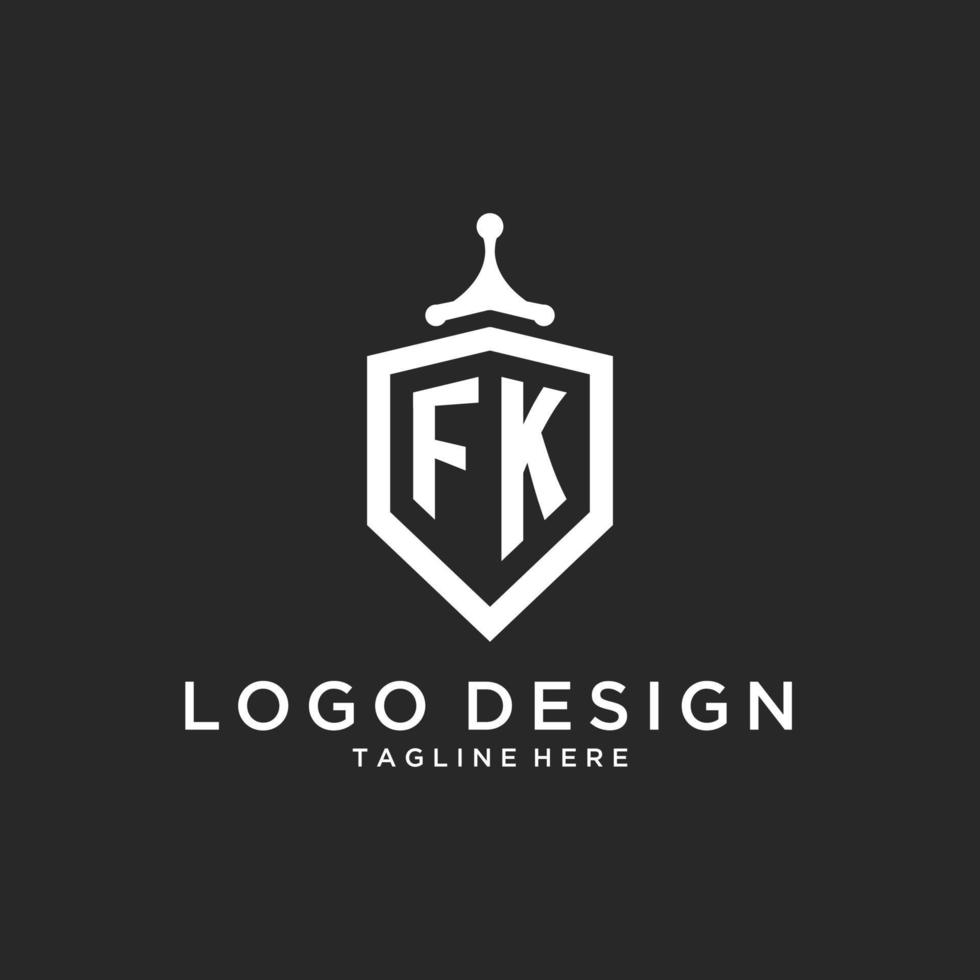 FK monogram logo initial with shield guard shape design vector