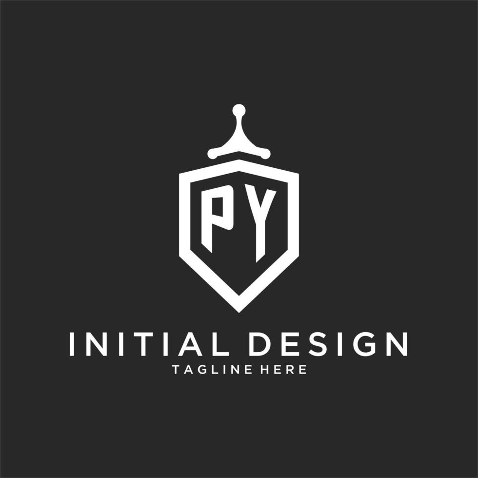 PY monogram logo initial with shield guard shape design vector