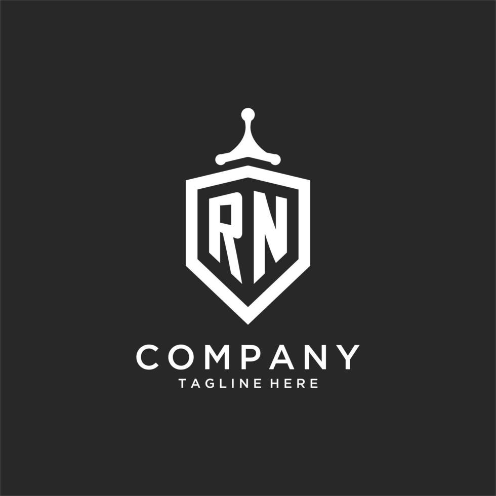 RN monogram logo initial with shield guard shape design vector