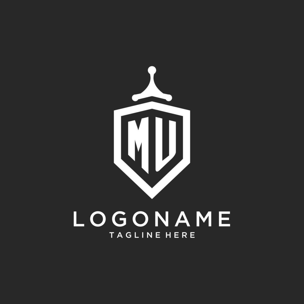 MU monogram logo initial with shield guard shape design vector