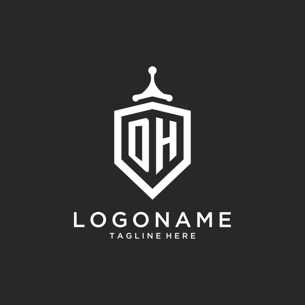 DH monogram logo initial with shield guard shape design vector